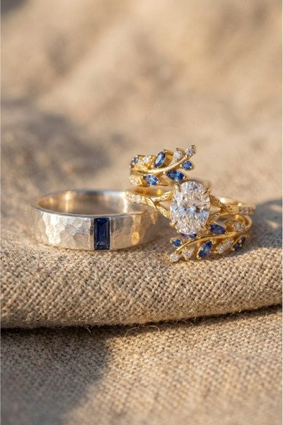 Shelby Silver Golden Blaze 925 Ayar Gümüş Çift Yüzüğü (Ayarlanabilir)