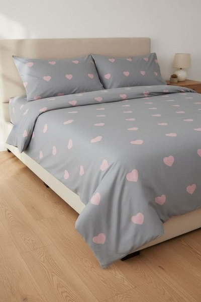 Gasel Home طقم غطاء لحاف شتوي مزدوج من القطن بنمط قلب - مرن