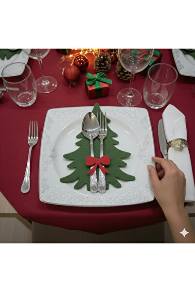 rosfloa rf 6 Adet Fiyonklu Dekoratif Çam Ağacı Keçe Peçetelik&Çatal Kaşıklık–...