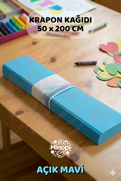 Minopi Açık Mavi Krapon Kağıdı 10'lu Paket Renkli El İşi Kağıdı Okul Anaokulu...