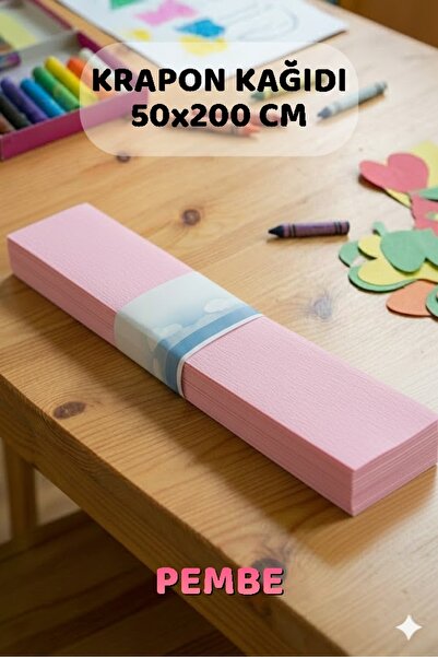 Minopi Pembe Krapon Kağıdı 10'lu Paket Renkli El İşi Kağıdı Okul Anaokulu Süs...