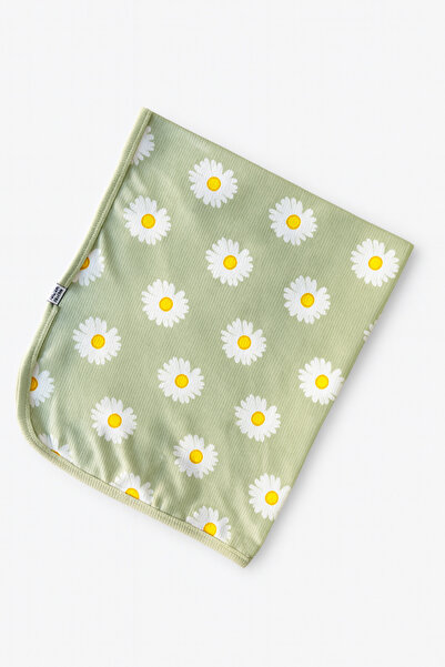 Linda Harris بطانية أطفال بطبقة مزدوجة باللون الأخضر بنمط ديزي مقاس 80x90