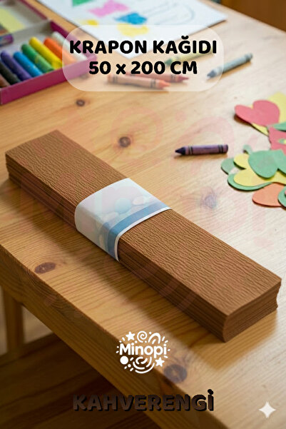 Minopi Kahverengi Krapon Kağıdı 10'lu Paket Renkli El İşi Kağıdı Okul Anaokul...