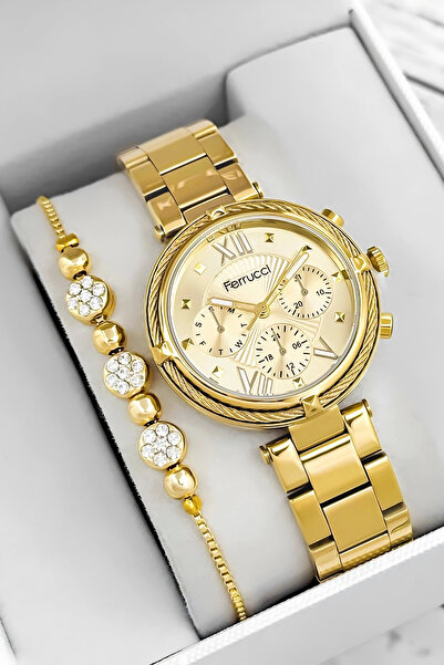 Ferrucci Çelik Kordon & Şık Tasarım, Kadın Kol Saati, 3atm Suya Dayanıklı Gold Sdfer171