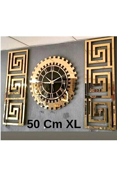 EYKA STORE Büyük Boy XL Gold Renk Ayna Dekoratif Duvar Saati ve Tablolar Hedi...
