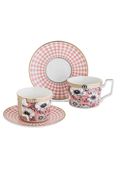 HIC طقم فناجين شاي سيراميك مطلي بالذهب مكون من كوبين