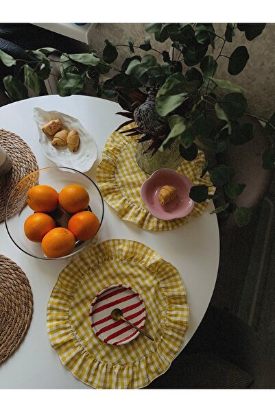 ToffyStore Round Yellow Polka Dot American Tablecloth (38X38Cm)