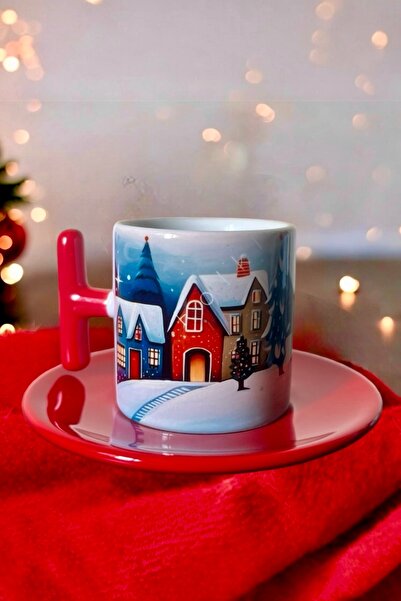 DVOYAGE كوب قهوة تركي من البورسلين بتصميم شتوي