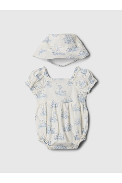 GAP Bebek Kırık Beyaz Şapkalı 2'li Tulum Set