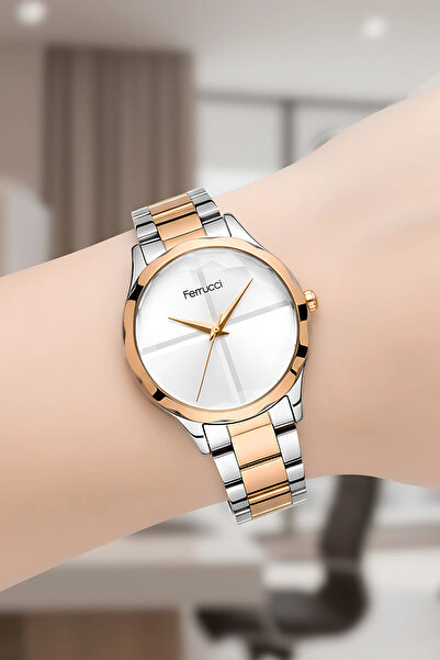 Ferrucci Kadın Kol Saati Çelik Kordon 3 Atm Suya Dayanıklı Bileklik Hediyeli Rose Gold Sdfer054