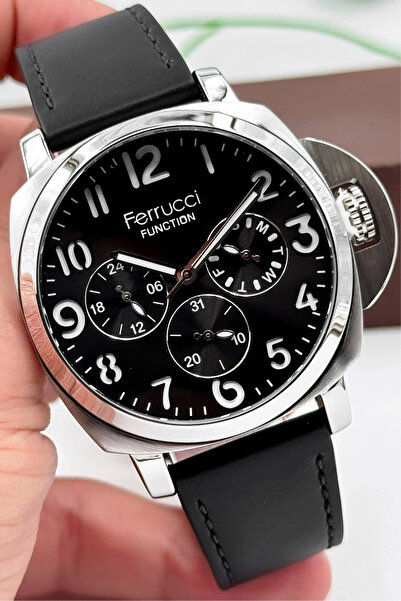 Ferrucci Men's Wristwatch 3Atm Bracelet - Black Leather Cord, Gift Sdfer141