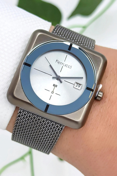 Ferrucci سوار فولاذي وتصميم خاص، ساعة يد رجالية مقاومة للماء حتى 3 ضغط جوي، S...