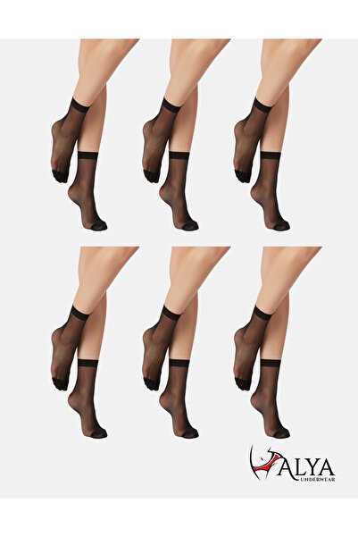 ALYA UNDERWEAR Women's Shiny Socks, 15 Denier, Fit, 6-Pack, Black