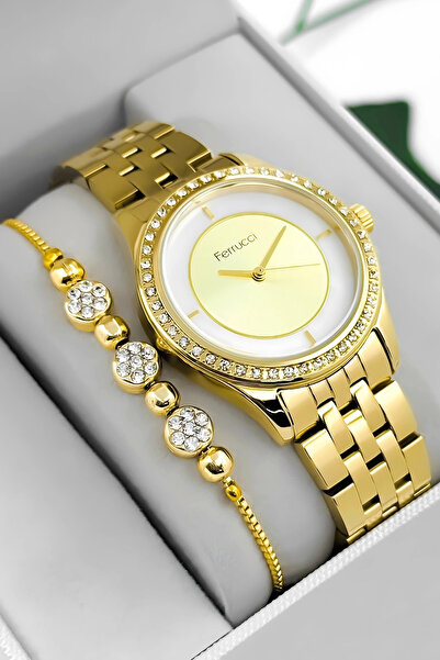 Ferrucci Steel Cord & Case Women Wrist Watch, 3Atm Water Resistant Gold Sdfer179