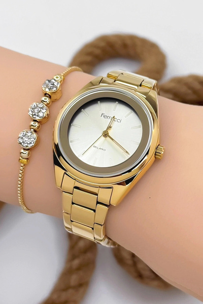 Ferrucci Women's Wrist Watch Gold Color Steel Band Steel Case Gold Sdfer144