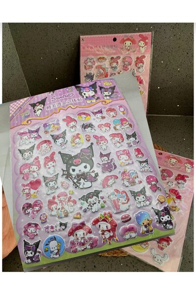 sanrio 1adet kawaii büyük boy kabartmalı sticker 55 adet sticker ve boyama kağıdı lüx sevimli