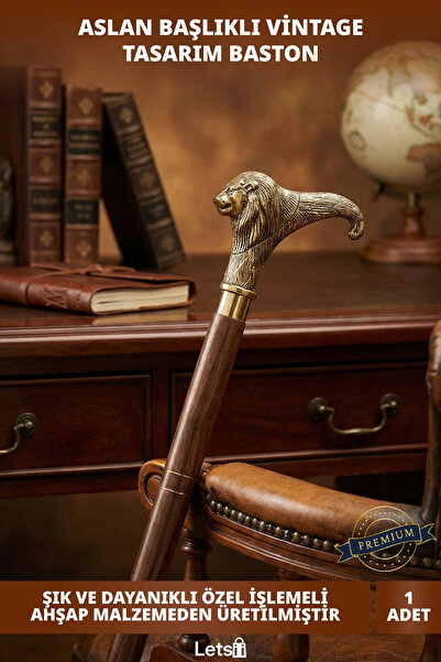 Letsii Pirinç Aslan Büstü 95 cm Şık ve Dayanıklı Özel Tasarım Baston