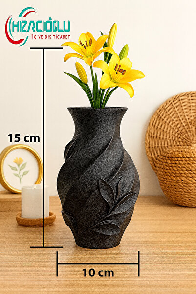 HIZARCIOĞLU İÇ VE DIŞ TİCARET Dekoratif 3D Baskı Modern Vazo – Yaprak Desenli...