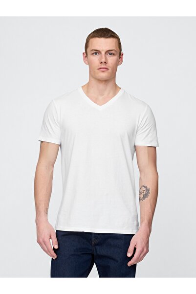 GAP Erkek Beyaz Pamuklu Jersey V Yaka T-Shirt