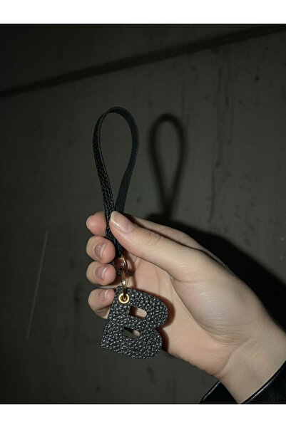 Pinkylola B harfi siyah flotter hakiki deri çanta Süsü ,bag Charm , altın ren...