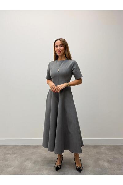 Maldia Shop فستان نسائي طويل القامة واسع باللون الرمادي