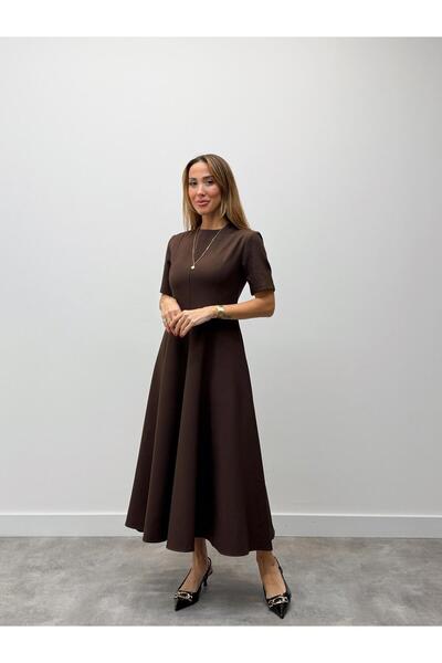Maldia Shop Women's Maxi Length Flared Princess Brown Dress
