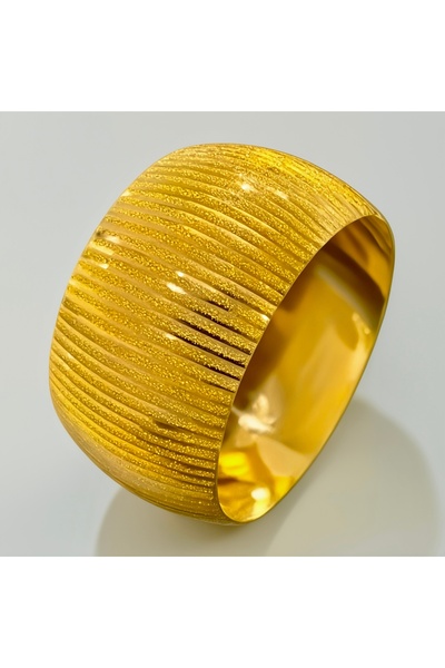 CAXBERN 22 Ayar Altın Kaplama Çizgili Desen Kadın 3 Cm Eninde Bilezik Model (...