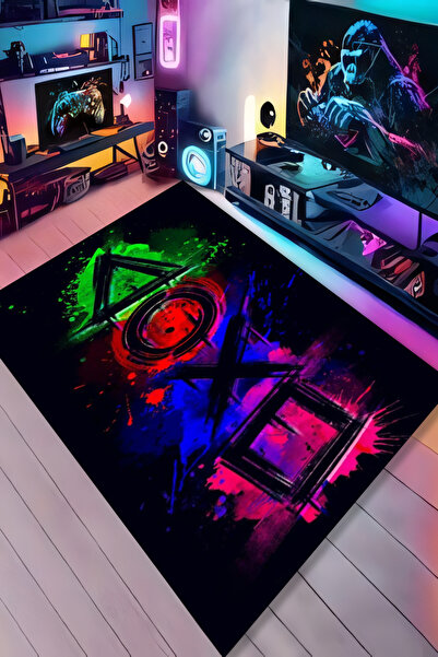 Kessy Home Studio Dijital Baskı Yıkanabilir Kaymaz Taban Gamer Halısı Genç Od...