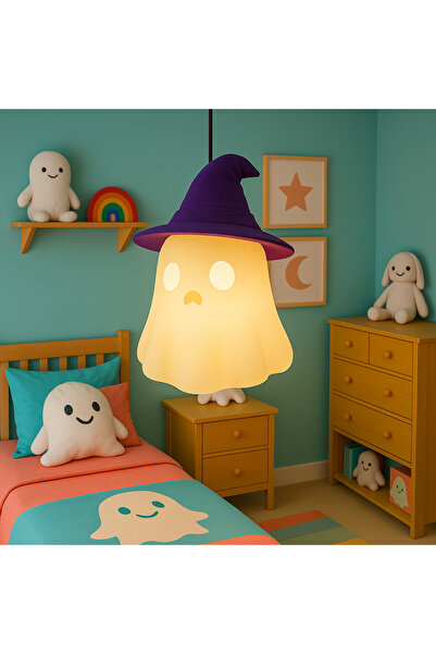 Atsutech Sevimli Sarkıt Hayalet Avize - Cadı Şapkalı 3D Baskı Gece Lambası - ...