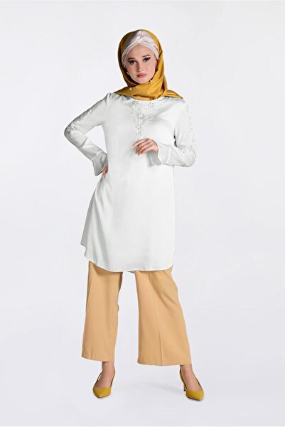 Alvina 4301 Model Guipure and Stone Detailed Tunic