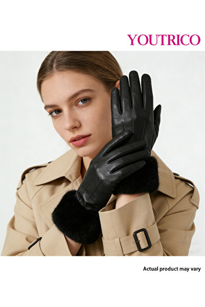 Youtrico قفازات من جلد المنك الصناعي - ملابس شتوية مبطنة حرارياً للنساء