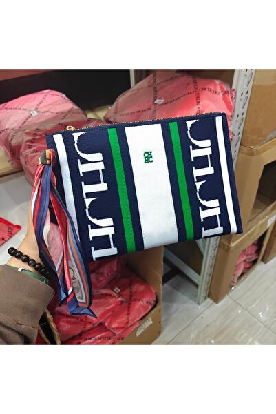 CILMI HARVILL CHHC حقيبة كلاتش نسائية مستطيلة من القماش من CHCH - إغلاق بسحاب، وحزام معصم، ووشاح مميز للعمل