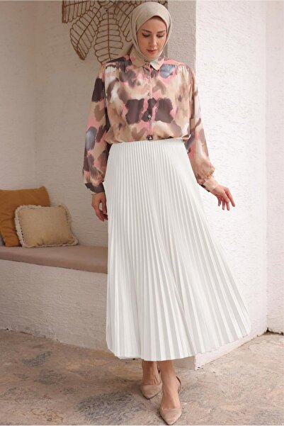 TRENDTESETTÜR KADIN KREM PİLİSELİ ETEK T 9831