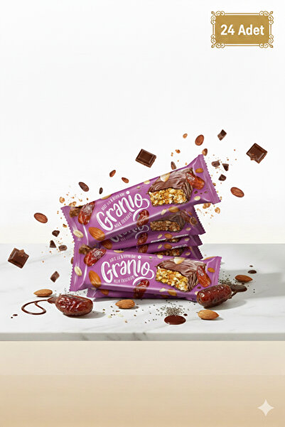GRANIO GRANİO Bademli Hurmalı Sütlü Çikolata Kaplı Bar 40 gr X 24 Adet