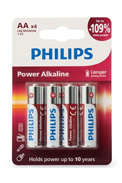 Philips Power Alkalin AA Kalem Pil 1.5V 4lü Blister Paket LR6P4B