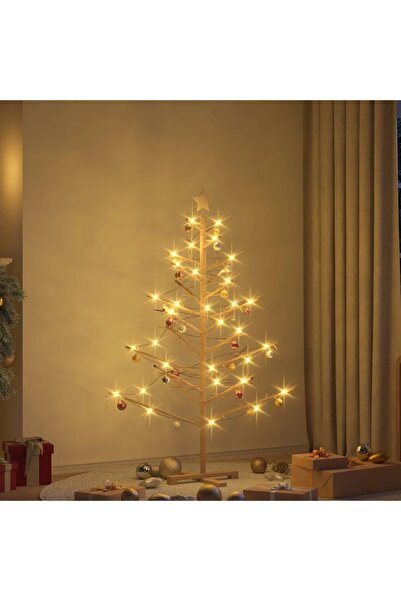 vidaxl شجرة عيد الميلاد الخشبية مع حامل طبيعي 150 سم من خشب الصنوبر الصلب