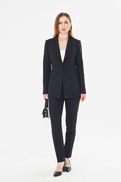 LOVELF بدلة كلاسيكية بزر واحد باللون الأسود