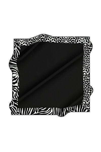 Aker Siyah Leopar Desenli 90X90 İpek Krep Saten