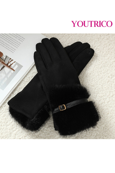 Youtrico قفازات نسائية من جلد الغزال تعمل باللمس - ملابس شتوية مبطنة بالحرارة