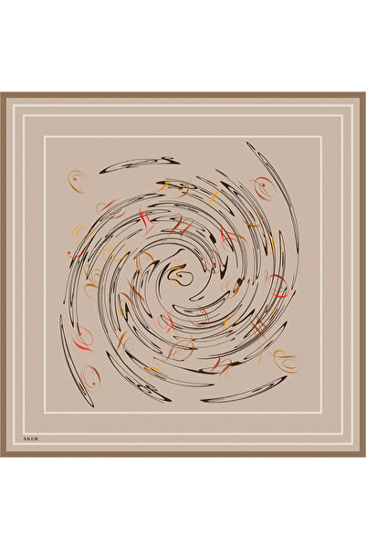 Aker Bej Fırça Desenli İpek Krep Saten Eşarp