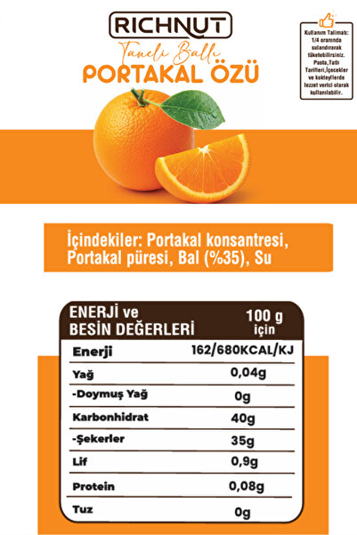 RİCHNUT Ballı Portakal Özü (Katkı, Koruyucu, Renklendirici İÇERMEZ)