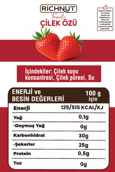RİCHNUT Çilek Özü (Şekersiz, Katkısız ve Doğal)