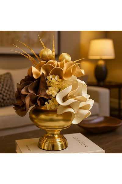 Genel Markalar LÜKS ŞEKERLİK MODEL - LATEX ARANJMAN - METAL SAKSI GOLD/GOLD