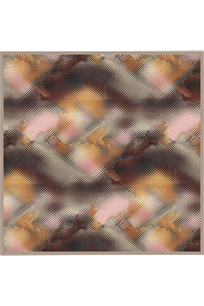 Aker Kahverengi Fırça Desenli İpek Krep Saten Eşarp