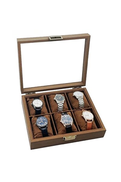 PUFO Κομψό ξύλινο κουτί για την αποθήκευση και οργάνωση 6 ρολογιών, μοντέλο N...