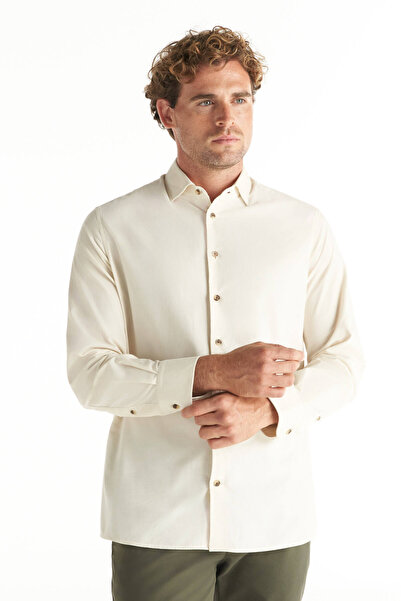 Ted Baker EKRU PAMUK FİTİLLİ KADİFE COMFORT FİT GÖMLEK