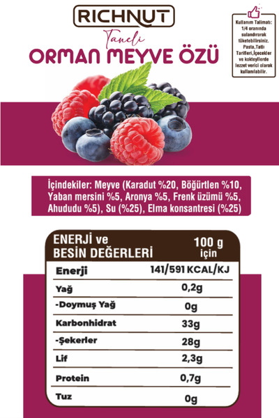 RİCHNUT Orman Meyveleri Özü (Katkı, Koruyucu, Renklendirici İÇERMEZ)