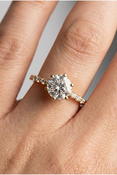 Modacaprea Xuping 14K Tek Taş Kadın Yüzük – Kararmaz Altın Renk Takı | Xuping...