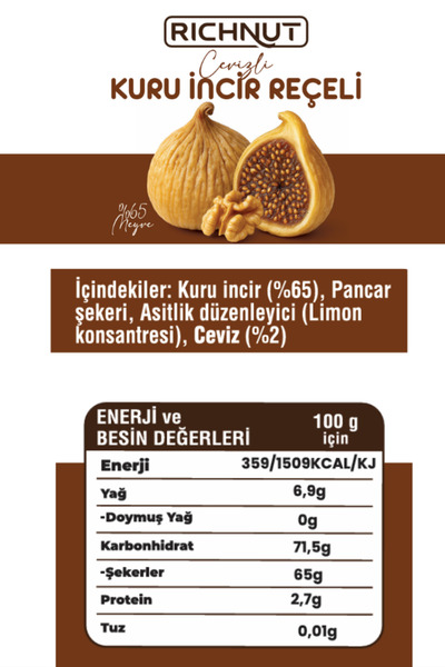 RİCHNUT Cevizli Kuru İncir Reçeli (Katkı, Koruyucu, Renklendirici İÇERMEZ)