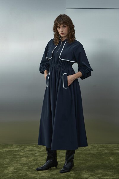 Soul فستان نسائي تفاصيل أسطوانية بخصر مطاطي - 32417ELB - كحلي